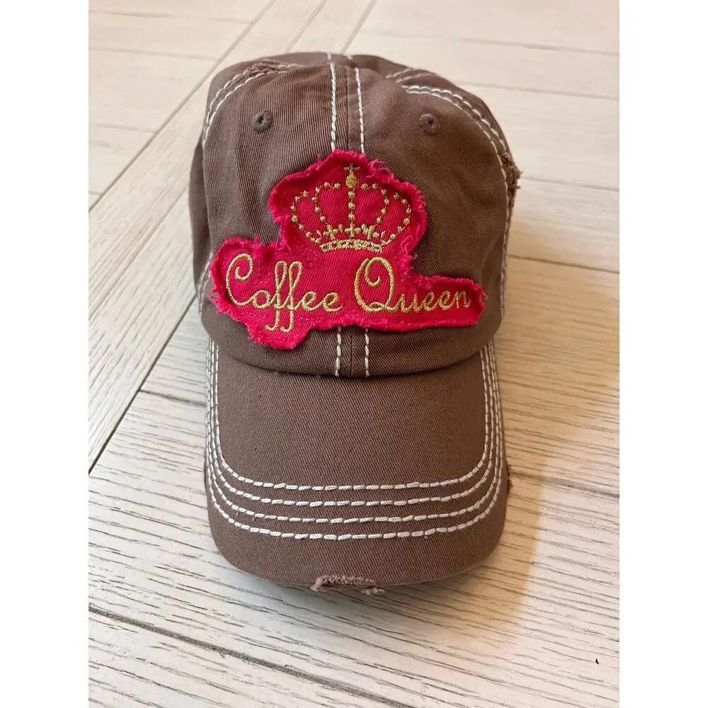 Kbethos Vintage Coffee Queen baseball cap, adjustable. Brown and pink.